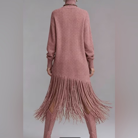 Elegant Muted Pink Fringe Sweater Dress - Picture 4 of 7